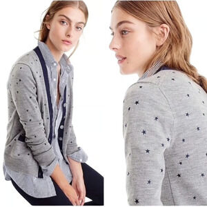 J.Crew Cardigan Small Harlow Star Blue Cardigan Merino Wool Blend Pocket Sweater